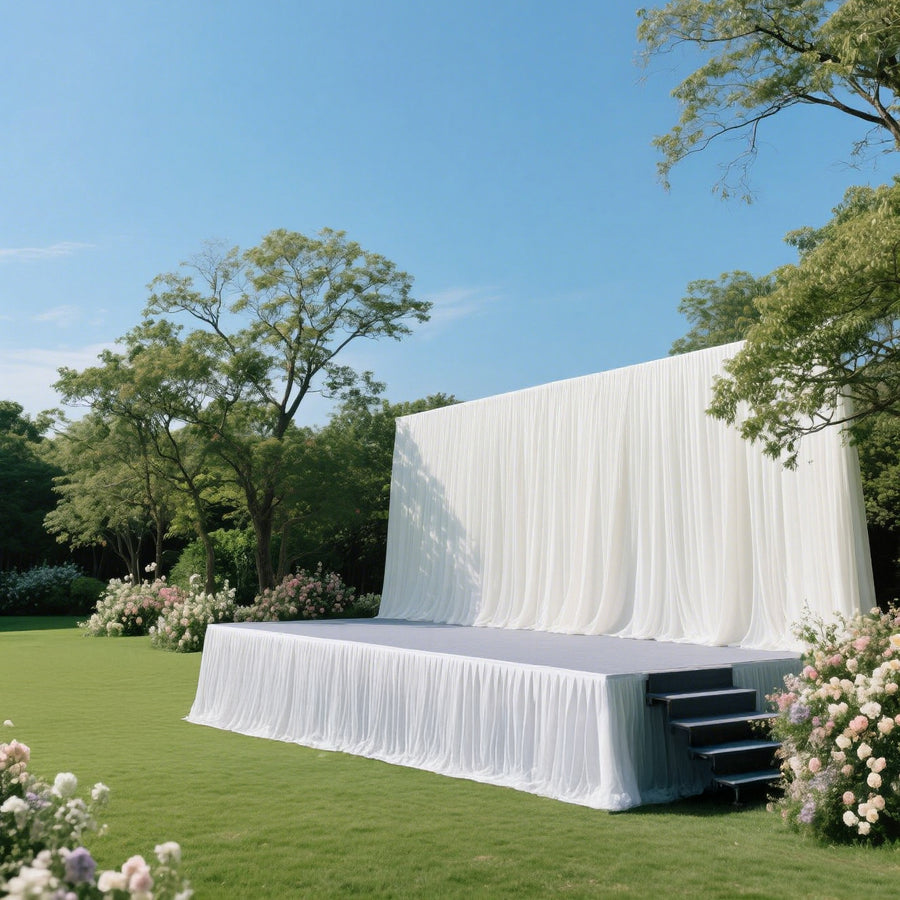 Portable Stage Skirt White Polyester Platform Skirting Cloth for Events, Performances & Wedding Staging - 36"x20ft