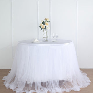 Create Unforgettable Memories with the 14ft White Extra Long 48" Two Layered Tulle and Satin Table Skirt