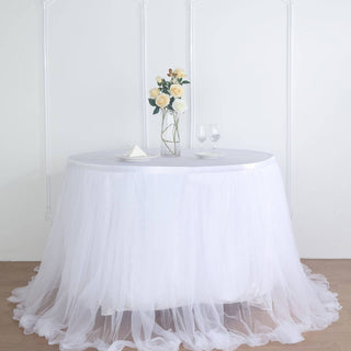 Create Unforgettable Memories with the 17ft White Extra Long 48" Two Layered Tulle and Satin Table Skirt Create Unforgettable Memories with the 17ft White Extra Long 48" Two Layered Tulle and Satin Table Skirt