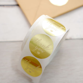 500pcs | 1.5" Thank You Gold With White Text Sticker Rolls