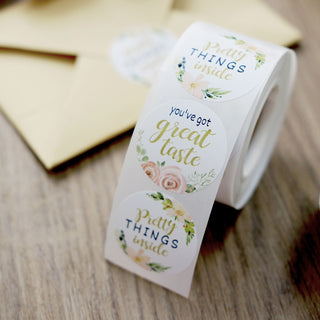 500pcs | 1.5" Thank You Themed Assorted Text Floral Stickers Roll - Round 500pcs | 1.5" Thank You Themed Assorted Text Floral Stickers Roll - Round