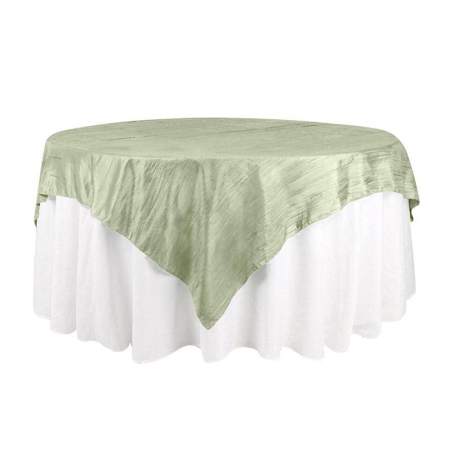 72x72inch Sage Green Accordion Crinkle Taffeta Table Overlay, Square Tablecloth Topper