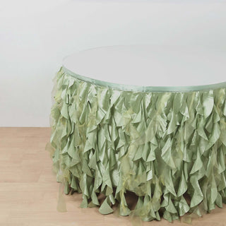 Add a Touch of Sophistication with the 14ft Sage Green Taffeta Table Skirt Add a Touch of Sophistication with the 14ft Sage Green Taffeta Table Skirt