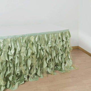 Enhance Your Event Decor with the 14ft Sage Green Curly Willow Taffeta Table Skirt Enhance Your Event Decor with the 14ft Sage Green Curly Willow Taffeta Table Skirt