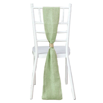 5 Pack Sage Green Jute Faux Burlap Chair Sashes, Boho Chic Linen Decor - 6"x108"