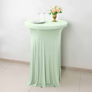 Unleash the Beauty of Sage Green with Our Heavy Duty Spandex Cocktail Table Cover Unleash the Beauty of Sage Green with Our Heavy Duty Spandex Cocktail Table Cover