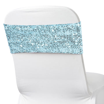 5 Pack 6"x15" Serenity Blue Sequin Spandex Chair Sashes Bands
