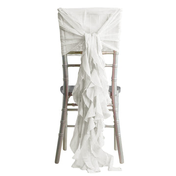 1 Set Ivory Chiffon Hoods With Ruffles Willow Chair Sashes