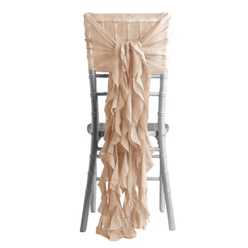 1 Set Nude Chiffon Hoods With Ruffles Willow Chiffon Chair Sashes