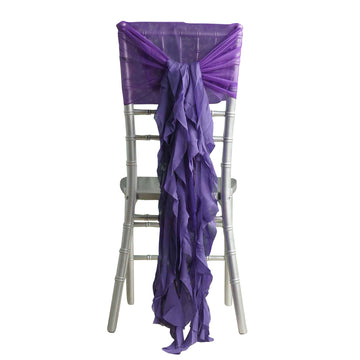 1 Set Purple Chiffon Hoods With Ruffles Willow Chair Sashes