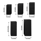 Set of 5 Black Rectangular Stretch Fitted Pedestal Pillar Prop Covers, Spandex Display Box