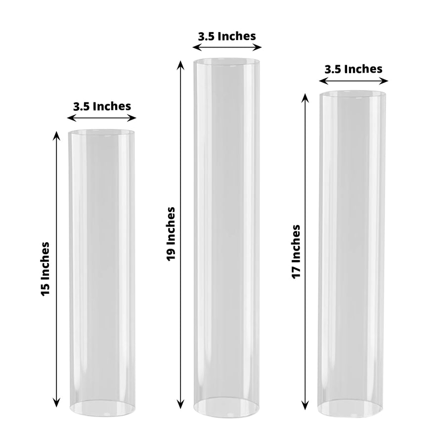Set of 3 Clear Glass Open End Candle Shades, 3.5inch Wide Pillar Hurricane Candle Shades