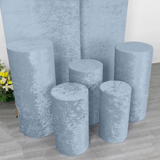 Set the Stage with Dusty Blue Velvet Plinth Covers Set the Stage with Dusty Blue Velvet Plinth Covers
