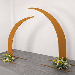 Set of 2 Gold Spandex Half Crescent Moon Backdrop Stand Covers Set of 2 Gold Spandex Half Crescent Moon Backdrop Stand Covers
