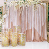 Set of 5 Rose Gold Wave Mesh Cylinder Pedestal Prop Covers With Gold Embroidered Sequins, Premium