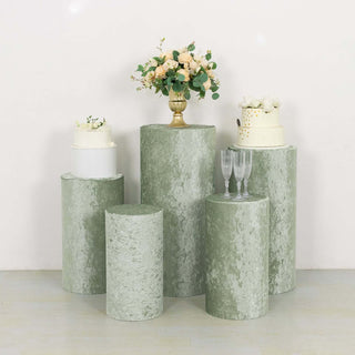 Elevate Your Display with Sage Green Crushed Velvet Cylinder Plinth Display Box Stand Covers Elevate Your Display with Sage Green Crushed Velvet Cylinder Plinth Display Box Stand Covers