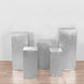  Set of 5 Silver Metallic Spandex Rectangular Pedestal Pillar Prop Covers