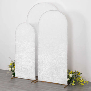 Versatile and Stylish White Crushed Velvet Chiara Backdrop Stand Covers Versatile and Stylish White Crushed Velvet Chiara Backdrop Stand Covers