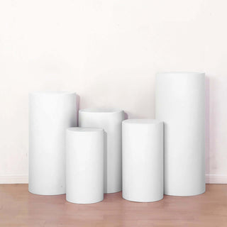 Enhance Your Event with White Cylinder Stretch Fitted Pedestal Pillar Prop Covers Enhance Your Event with White Cylinder Stretch Fitted Pedestal Pillar Prop Covers