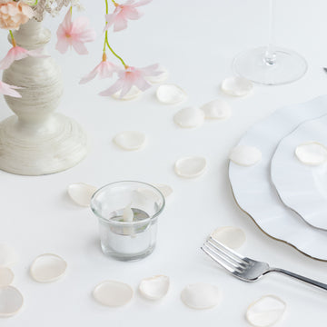 400 Pack Shiny Ivory Life-Like Flower Petals, Silk Rose Petal Round Table Confetti