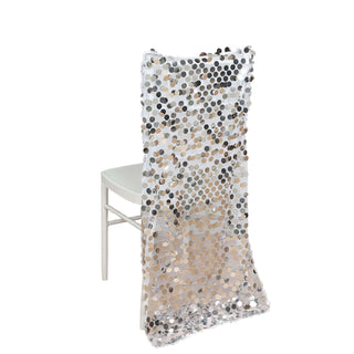 Add a Touch of Luxury with the Silver Big Payette Sequin Chiavari Chair Slipcover Add a Touch of Luxury with the Silver Big Payette Sequin Chiavari Chair Slipcover
