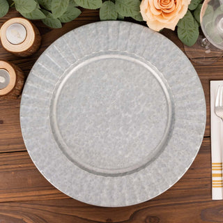 Add Elegance to Your Table with 13" Silver Galvanized Metal Charger Plates Add Elegance to Your Table with 13" Silver Galvanized Metal Charger Plates