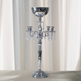 33inch Silver Metal 4 Arm Candelabra Votive Candle Holder, Flower Vase Bowl