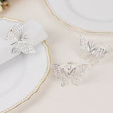 4 Pack | Silver Metal Butterfly Napkin Rings, Decorative Laser Cut Cloth Napkin Holders