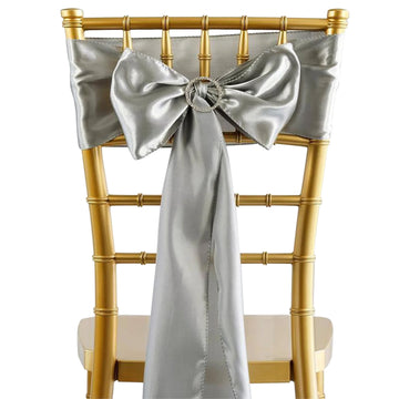 5 Pack 6"x106" Silver Satin Chair Sashes