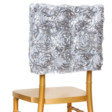 16" Silver Satin Rosette Chiavari Chair Caps, Chair Back Covers