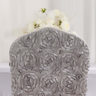 Luxurious and Durable Silver Stretch Rosette Chair Cover Luxurious and Durable Silver Stretch Rosette Chair Cover
