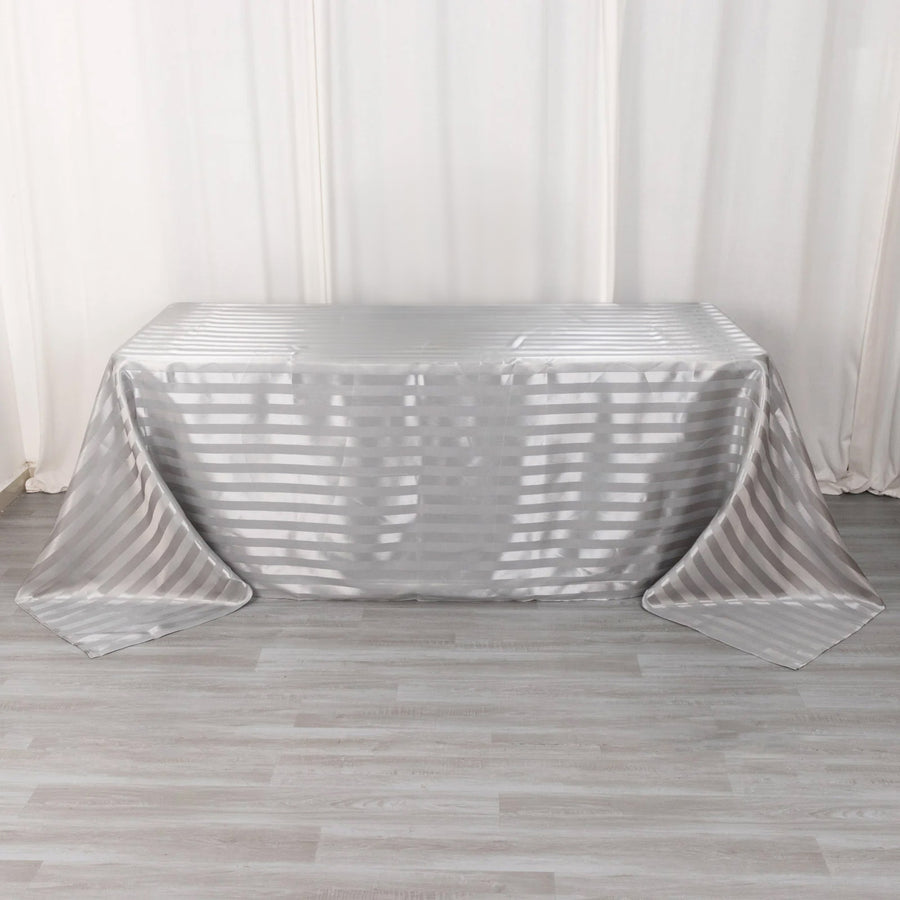 90x132inch Silver Satin Stripe Seamless Rectangular Tablecloth