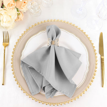 5 Pack Silver Seamless Cloth Dinner Napkins, Wrinkle Resistant Linen 17"x17"