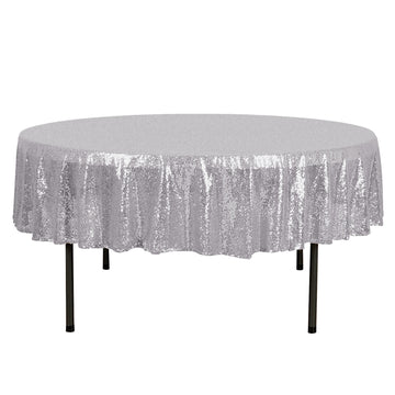 90" Silver Seamless Premium Sequin Round Tablecloth