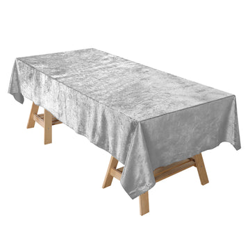 60"x102" Silver Seamless Premium Velvet Rectangle Tablecloth, Reusable Linen
