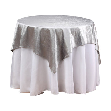 54"x54" Silver Seamless Premium Velvet Square Table Overlay, Reusable Linen