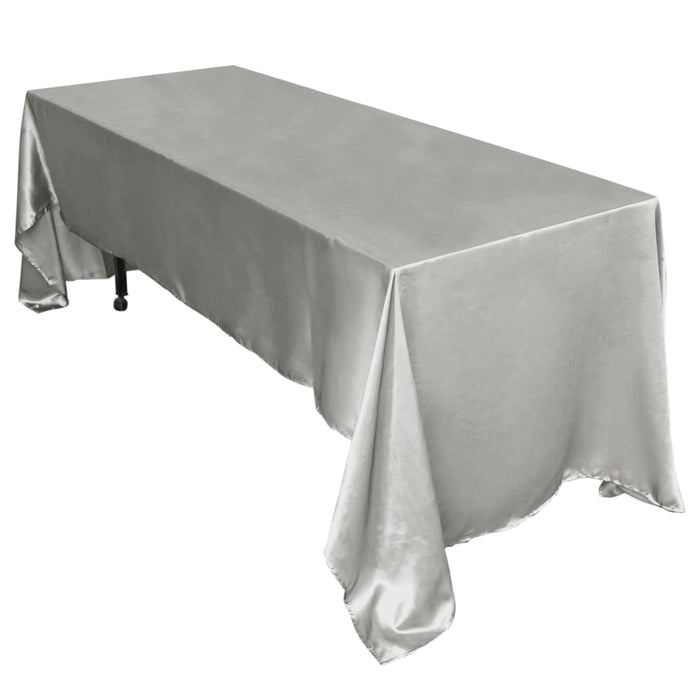 60"x126" Silver Satin Rectangular Tablecloth