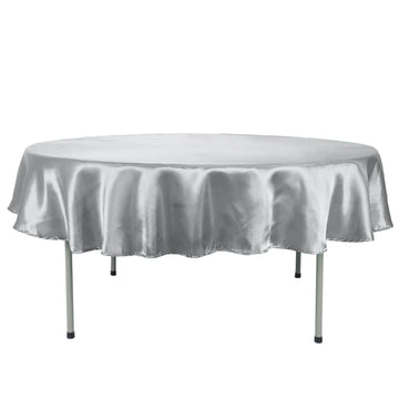 90" Silver Seamless Satin Round Tablecloth