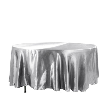 108" Silver Seamless Satin Round Tablecloth