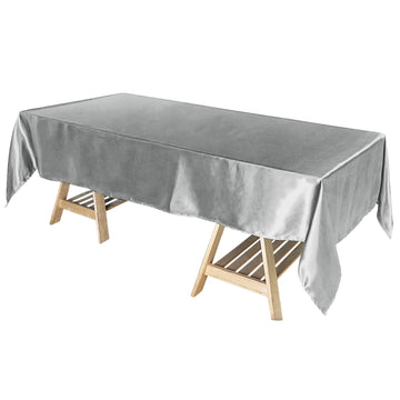 60"x102" Silver Seamless Smooth Satin Rectangular Tablecloth