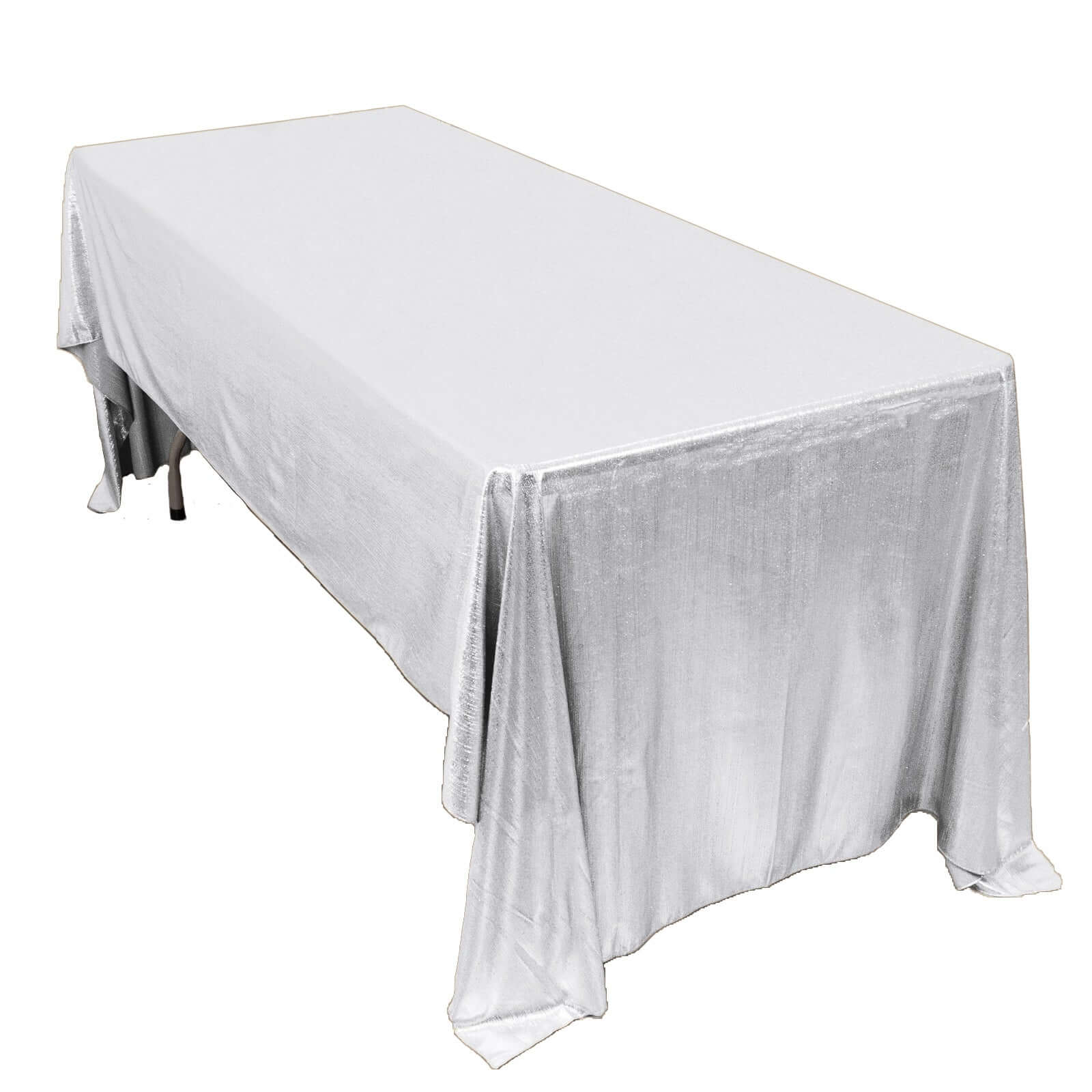 60x126 In Silver Shimmer Sequin Dots Polyester Tablecloth, Wrinkle Free ...