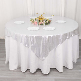 Silver Shimmer Sequin Dots Square Polyester Table Overlay Silver Shimmer Sequin Dots Square Polyester Table Overlay