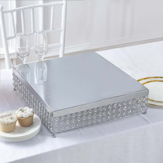 Elegant Silver Square Crystal Beaded Metal Cake Stand Elegant Silver Square Crystal Beaded Metal Cake Stand