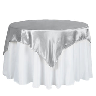 Silver Square Smooth Satin Table Overlay