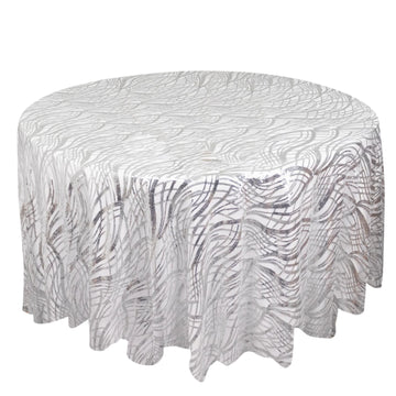120" Silver Wave Mesh Round Tablecloth With Embroidered Sequins