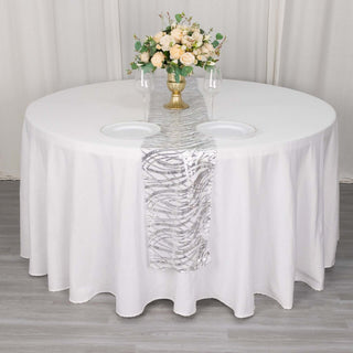 Elevate Your Table Setting with the Silver Wave Embroidered Sequins Table Runner Elevate Your Table Setting with the Silver Wave Embroidered Sequins Table Runner