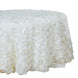 132inch Ivory Grandiose Rosette 3D Satin Round Tablecloth#whtbkgd