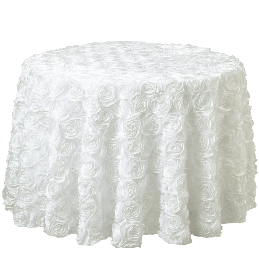 132inch Ivory Grandiose Rosette 3D Satin Round Tablecloth
