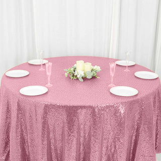 Create a Luxurious Ambiance with the Pink Seamless Premium Sequin Round Tablecloth Create a Luxurious Ambiance with the Pink Seamless Premium Sequin Round Tablecloth