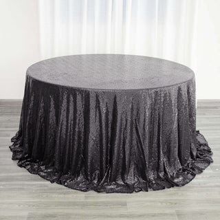 Elevate Your Event Decor with the Black Seamless Premium Sequin Round Tablecloth Elevate Your Event Decor with the Black Seamless Premium Sequin Round Tablecloth
